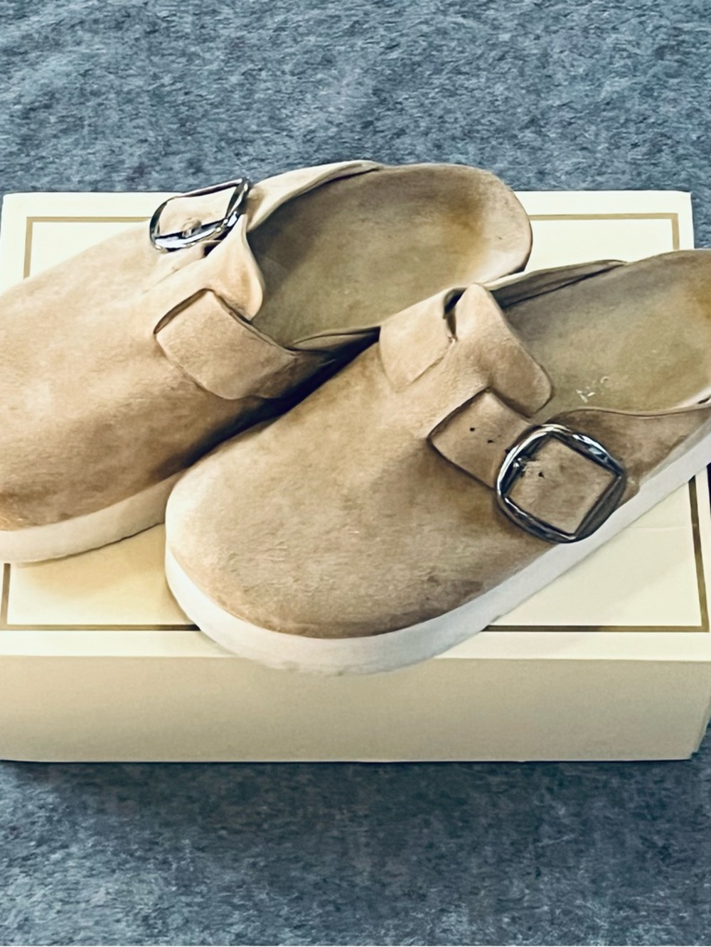 Madden Girl Beige Suede Slip-On Mule with Buckle - Picture 3 of 6
